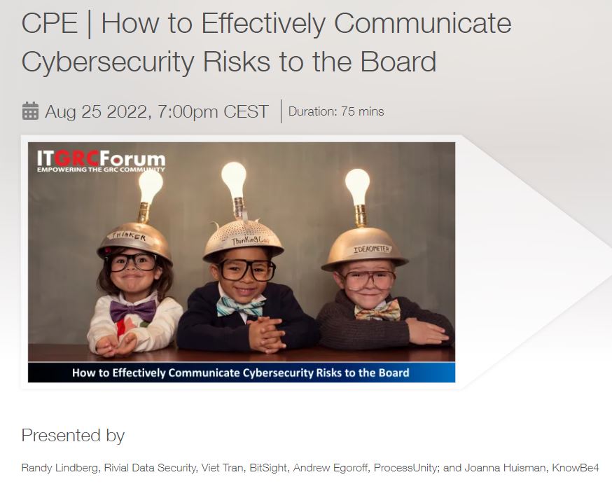 IT GRC Forum
CPE | How to Effectively Communicate Cybersecurity Risks to the Board