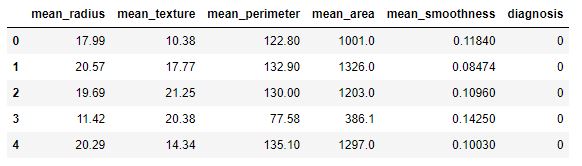 Input dataset with 6 columns
