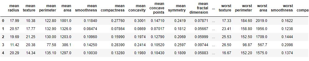 Input breast cancer data table