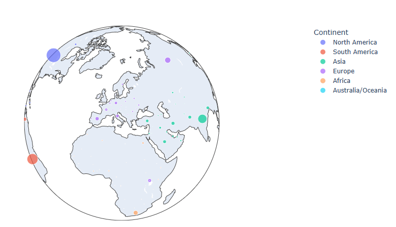 Globe map of total cases