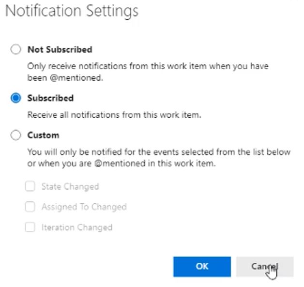 Azure notification settings