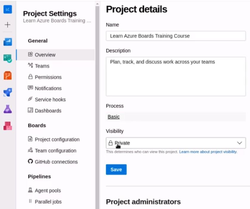 Azure project settings
