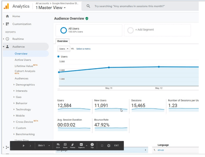 Google Analytics dashboard
