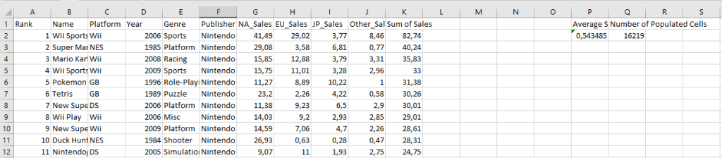 Excel updated file with Number of Populated Cells